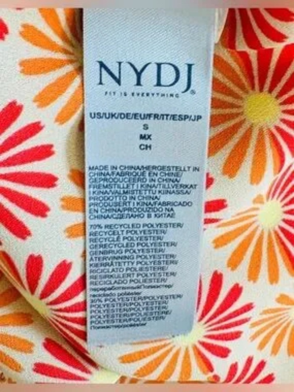 NYDJ Peach Orange Red Daisy Print Blouse - Picture 3 of 5